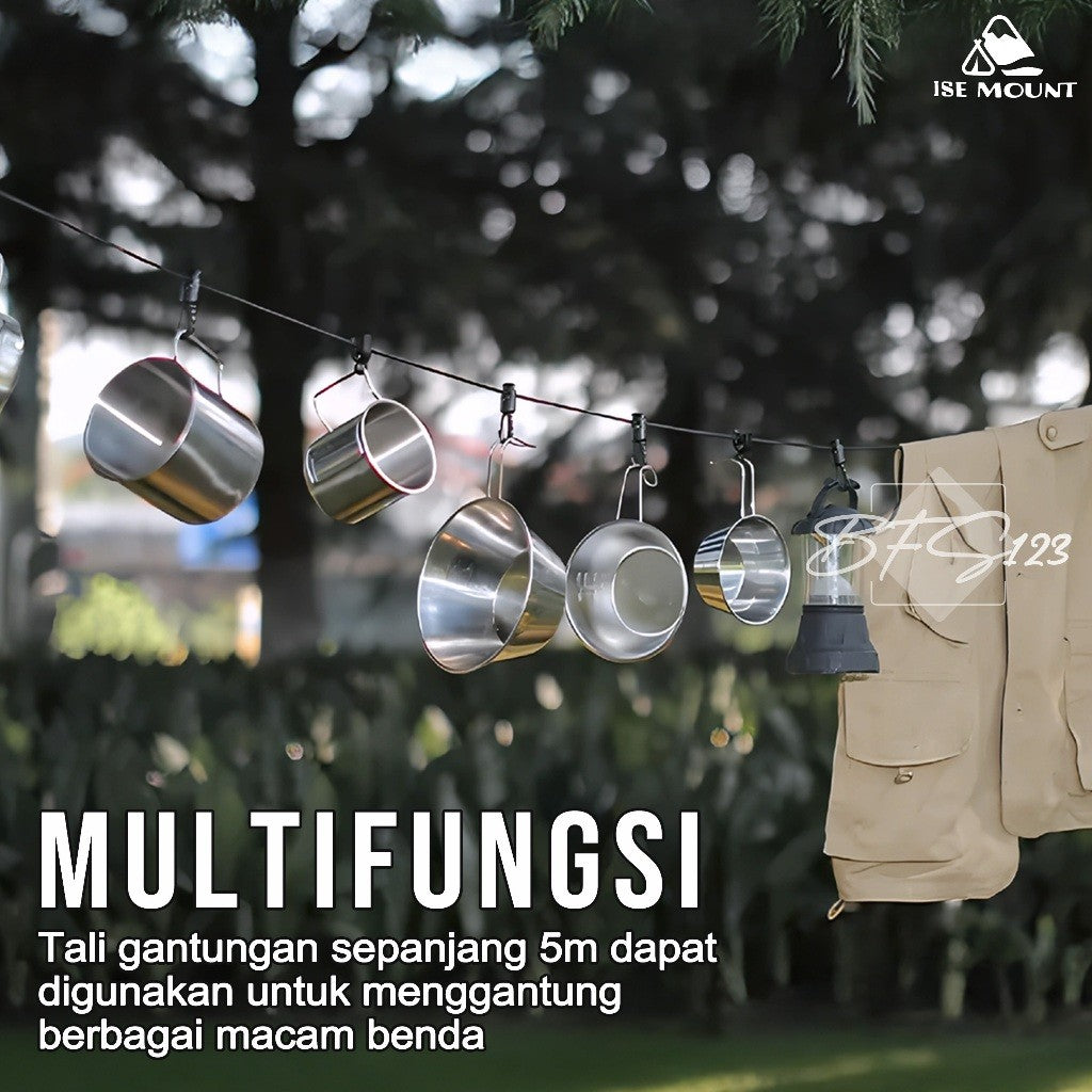 ISE MOUNT Carabiner Tali Gantungan Jemur Tenda Kait Hook Campervan 5 Meter Plus Storage BAG