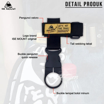 ISE MOUNT Glove Hanging Buckle Pengait Botol Nylon Belt Glove Holder Clip Hiking Outdoor