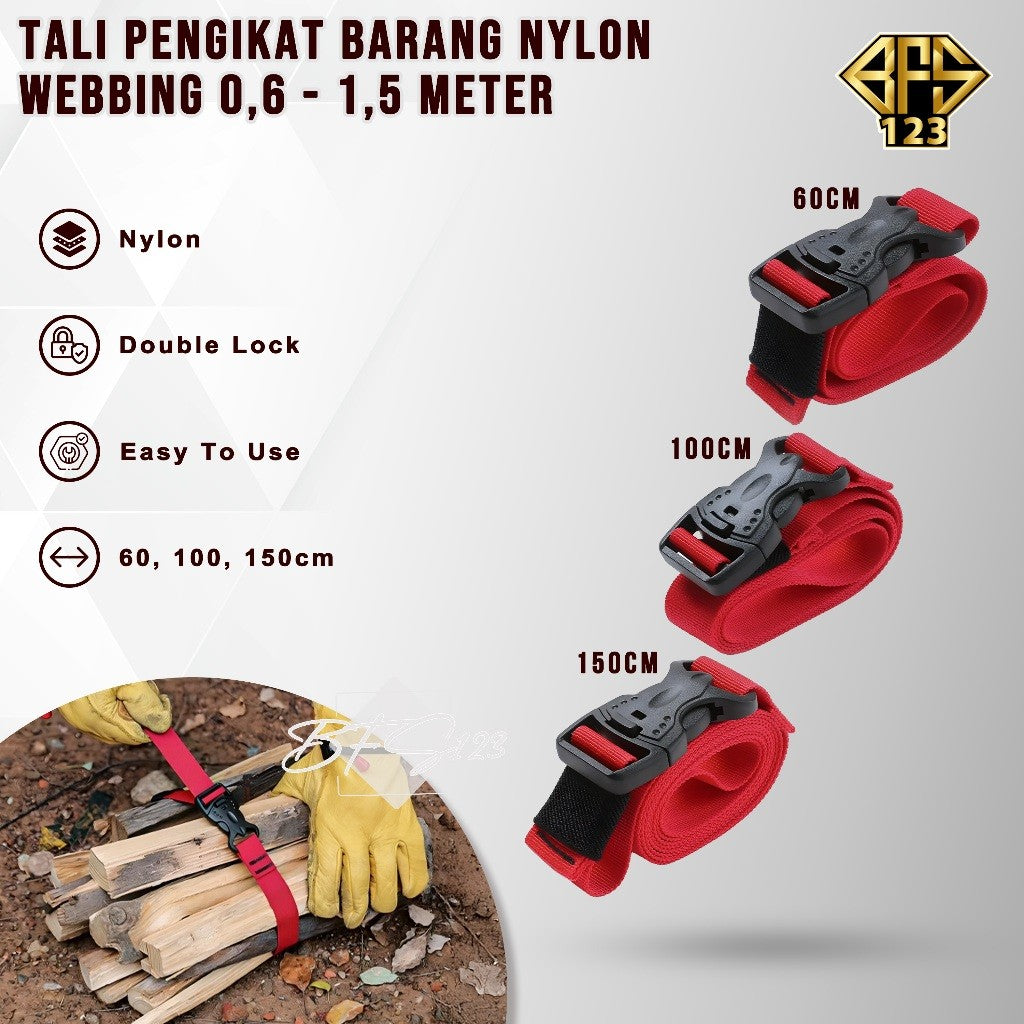 Tali Pengikat Barang Outdoor Tali Webbing Nylon 0,6-1,5 Meter Tali Strap Barang Camping Outdoor Hiking