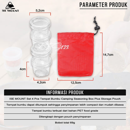 4 Pcs Set Tempat Bumbu Camping ISE MOUNT Seasoning Box Kotak Bumbu Campervan Plus Storage Pouch