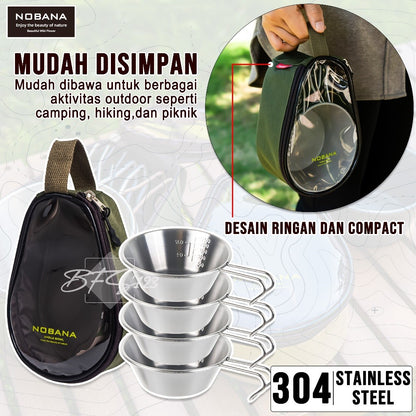 Mangkuk Gantung Camping Set 4 Pcs Stainless 304 Bowl Cup Portable Plus Storage BAG Camping Outdoor NOBANA