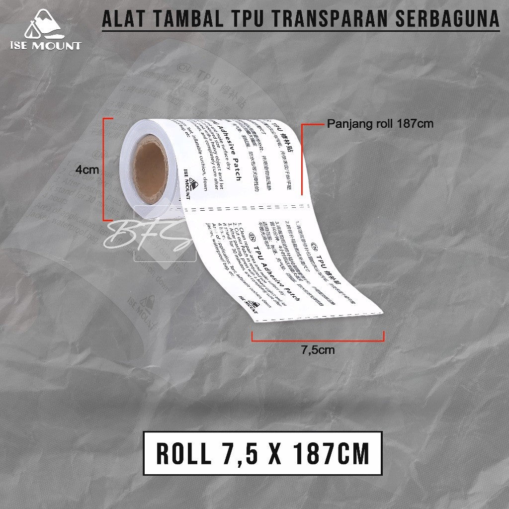 ISE Mount Repair Patch Gear TPU Alat Tambal Tenda Kasur Angin Ban Renang Matras Angin Serbaguna 7,5 x 187 cm