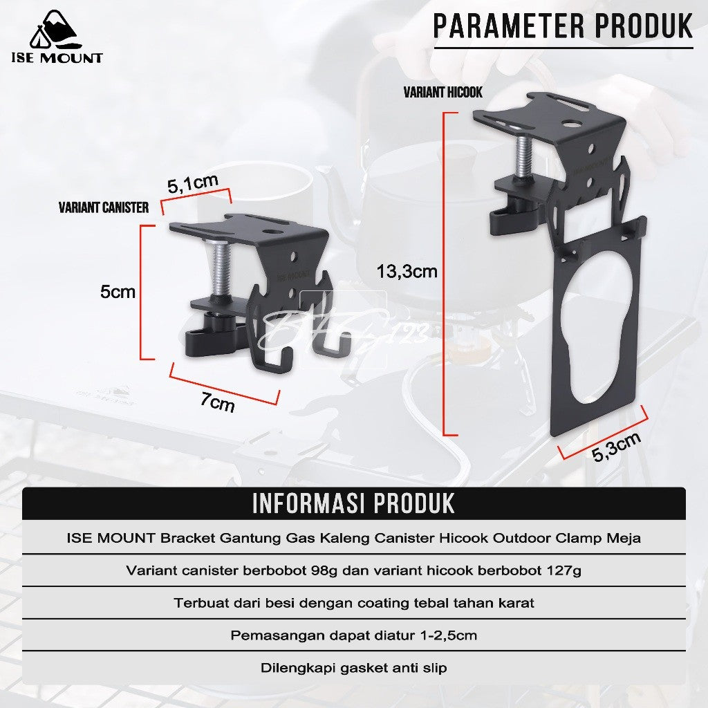 ISE MOUNT Bracket Gantung Gas Kaleng Canister Hicook Outdoor Clamp Meja Kuat Anti Slip Camping Outdoor