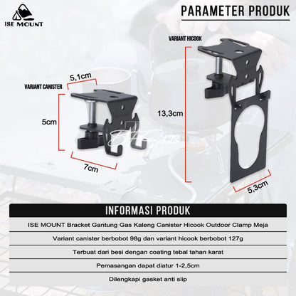 ISE MOUNT Bracket Gantung Gas Kaleng Canister Hicook Outdoor Clamp Meja Kuat Anti Slip Camping Outdoor