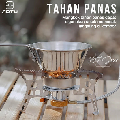 AOTU Mangkok Camping 500 ml Stainless 304 Gagang Lipat Plus Storage BAG Bowl Cup Portable Camping Outdoor