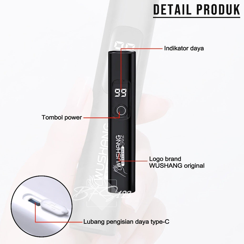 Senter UV Lampu Kuku Portable 400 Lumens Wushang UV Nail Lamp Rechargeable Type C