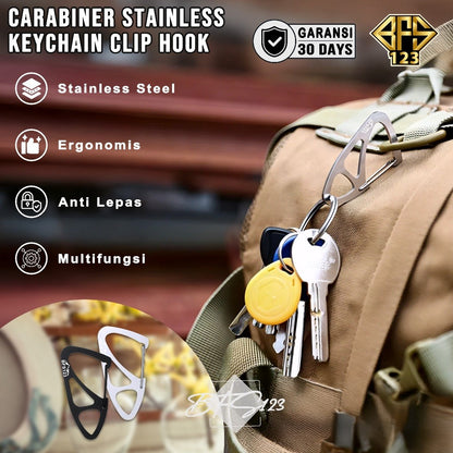 BFS123 Carabiner Stainless Steel Key Chain Clip Plus Ring Bulat Hook Buckle Gantungan Carabiner Multifungsi