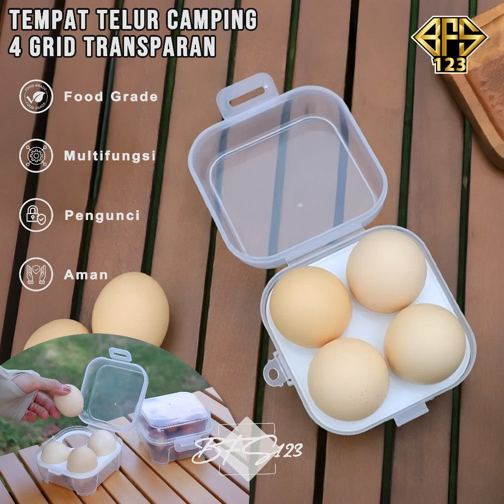 Tempat Telur Camping Isi 4 Pcs Grid Kotak Penyimpanan Telur Transparan