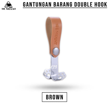 ISE MOUNT Gantungan Barang Camping Double Hook Kulit PU Model Clip Kancing Stainless Campervan Outdoor