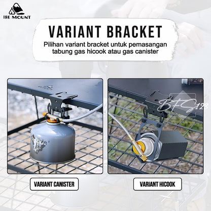 ISE MOUNT Bracket Gantung Gas Kaleng Canister Hicook Outdoor Clamp Meja Kuat Anti Slip Camping Outdoor