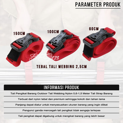 Tali Pengikat Barang Outdoor Tali Webbing Nylon 0,6-1,5 Meter Tali Strap Barang Camping Outdoor Hiking