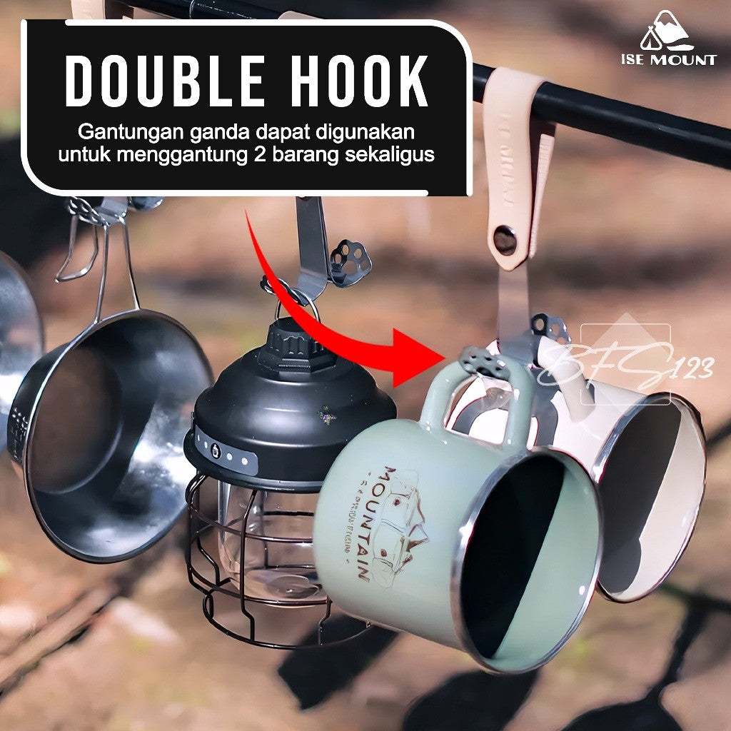 ISE MOUNT Gantungan Barang Camping Double Hook Kulit PU Model Clip Kancing Stainless Campervan Outdoor