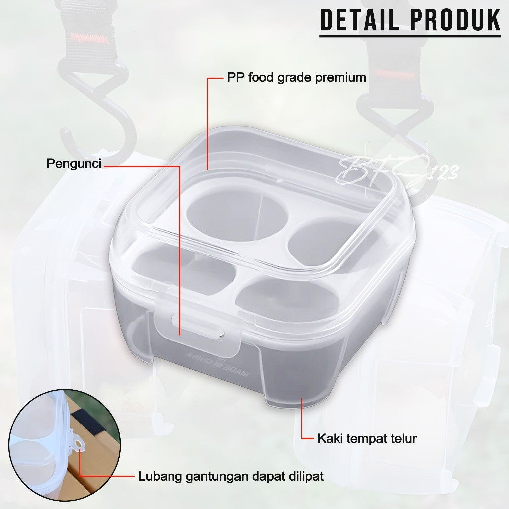 Tempat Telur Camping Isi 4 Pcs Grid Kotak Penyimpanan Telur Transparan