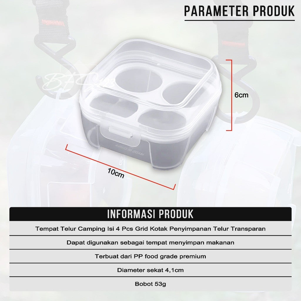 Tempat Telur Camping Isi 4 Pcs Grid Kotak Penyimpanan Telur Transparan