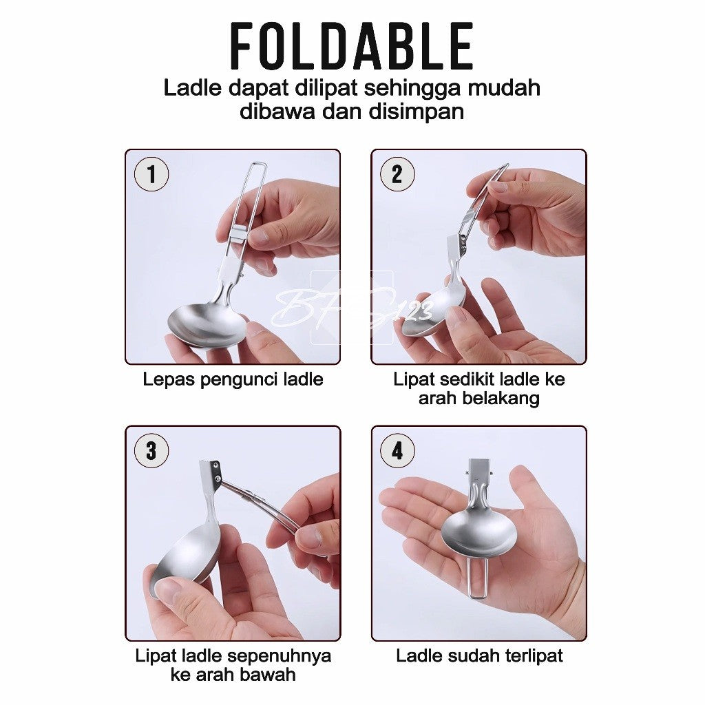 Soup Ladle Handle Lipat Centong Sayur Kuah Alat Masak Portable Stainless Steel Camping Outdoor Hiking