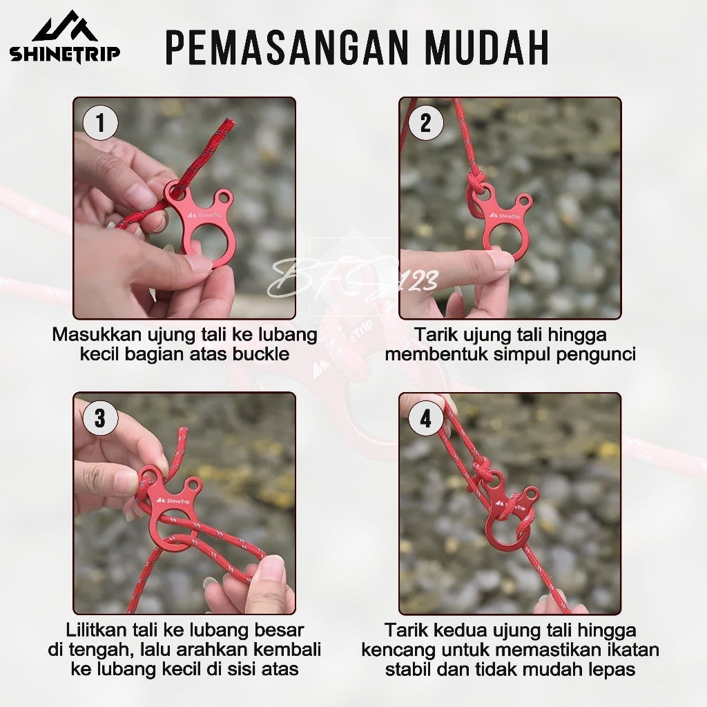 SHINETRIP Rope Stopper 3 Hole Aluminium Alloy Buckle Tali Prusik Pengencang Tali Tenda Flysheet Camping
