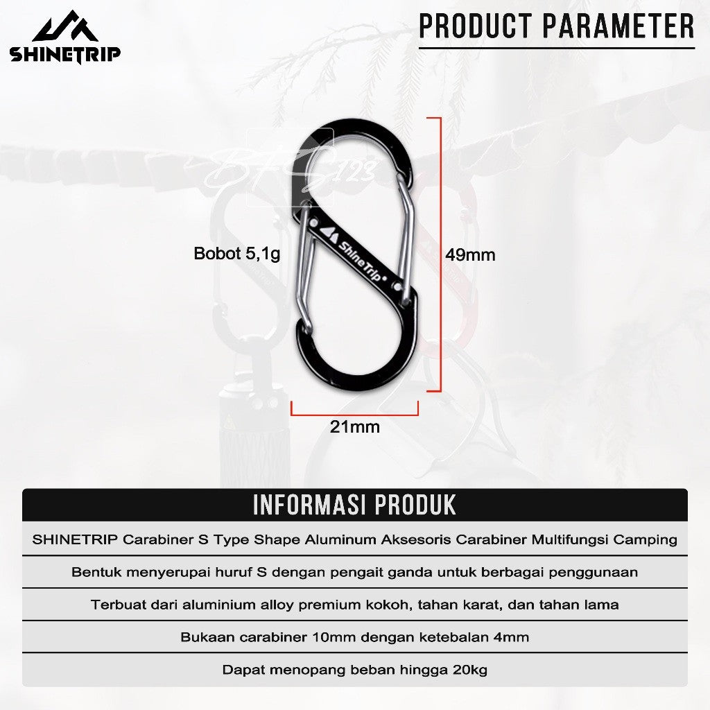 SHINETRIP Carabiner S Type Shape Aluminum Aksesoris Carabiner Multifungsi Camping Hiking Outdoor