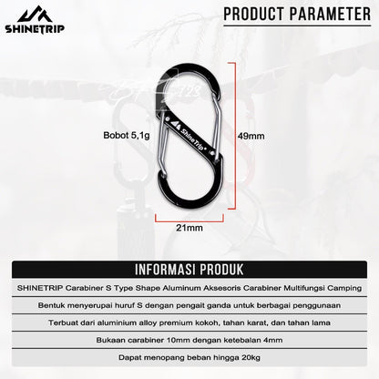 SHINETRIP Carabiner S Type Shape Aluminum Aksesoris Carabiner Multifungsi Camping Hiking Outdoor