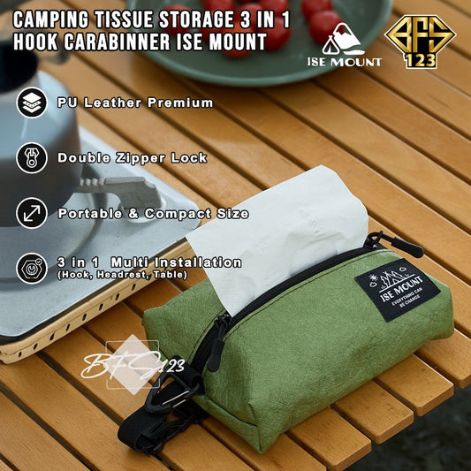 ISE Mount Tempat Tissue Camping 3 in 1 Hook Carabinner Gantung Portable Sun Visor