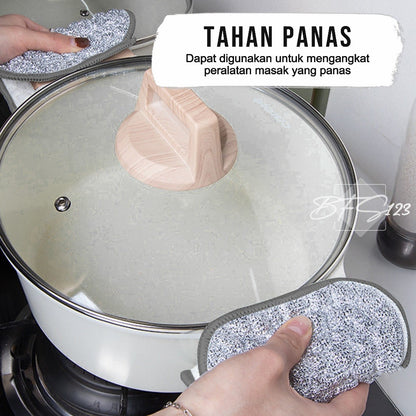 2 In 1 Sabut Kawat Cuci Piring Alas Panas Fry Pan Panci 16x12 cm Pembersih Peralatan Dapur Anti Karat