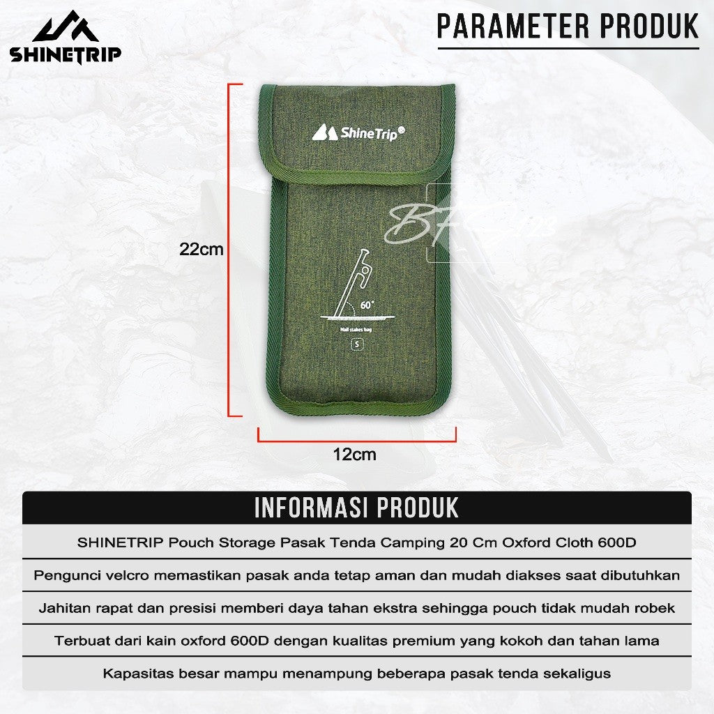 SHINETRIP Pouch Storage Pasak Tenda Camping 20 Cm Oxford Cloth 600D Pouch Outdoor Multifungsi