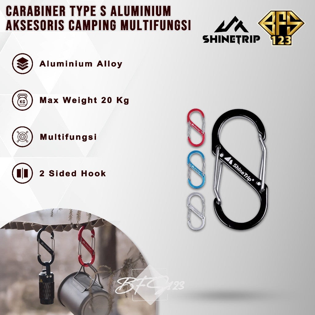 SHINETRIP Carabiner S Type Shape Aluminum Aksesoris Carabiner Multifungsi Camping Hiking Outdoor