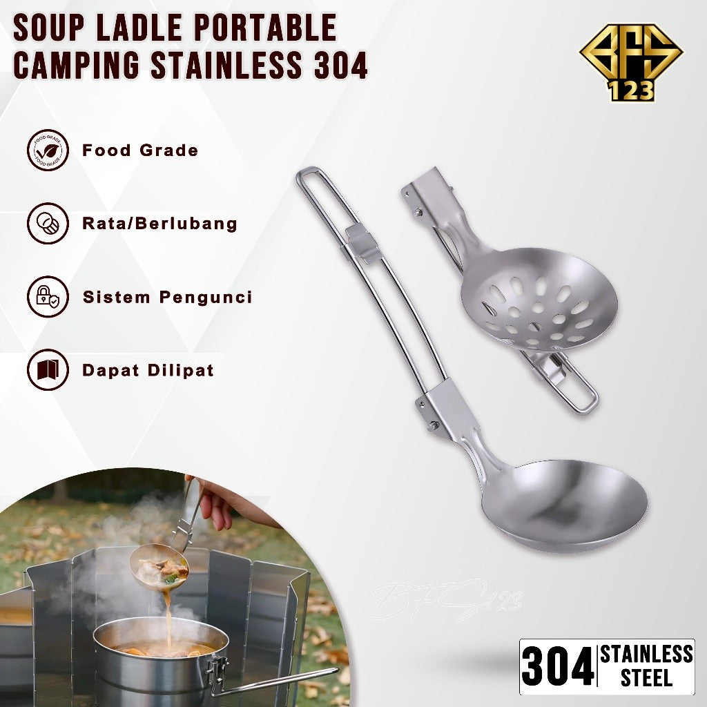Soup Ladle Handle Lipat Centong Sayur Kuah Alat Masak Portable Stainless Steel Camping Outdoor Hiking
