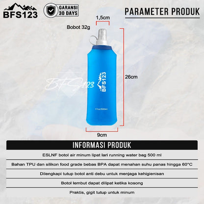 BFS123 Botol Minum Running Lipat Foldable Soft Flask 500 Ml BPA Free