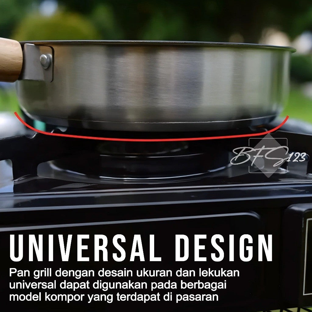 Pan Grill BBQ Portable 21 CM SUS304 Quick Release Handle Plus Storage Bag Anti Lengket