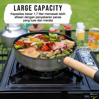 Pan Grill BBQ Portable 21 CM SUS304 Quick Release Handle Plus Storage Bag Anti Lengket