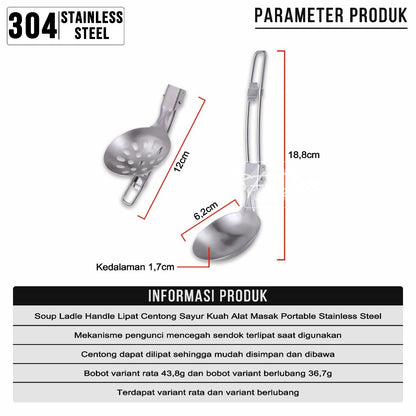 Soup Ladle Handle Lipat Centong Sayur Kuah Alat Masak Portable Stainless Steel Camping Outdoor Hiking