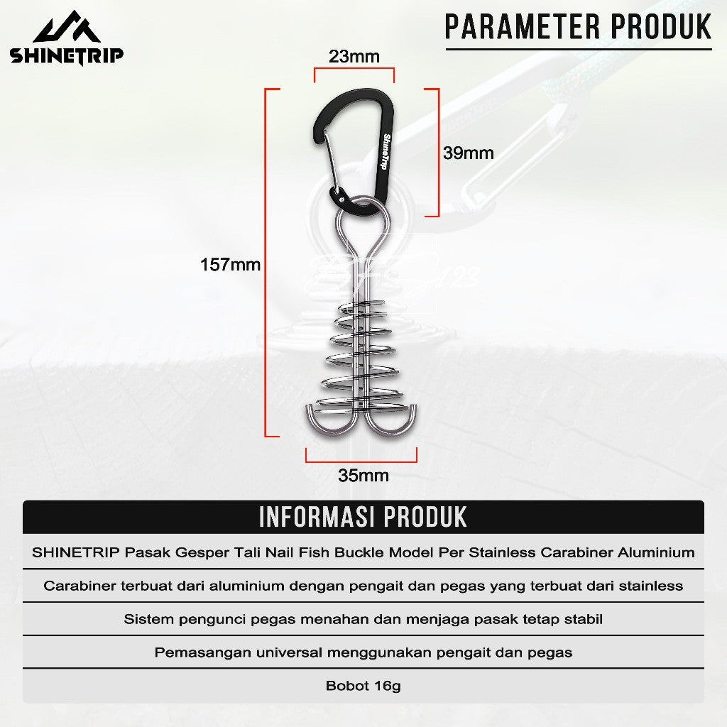 SHINETRIP Pasak Gesper Tali Nail Fish Buckle Model Per Stainless Carabiner Aluminium Gesper Kait Kayu Camping Outdoor