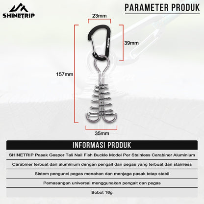 SHINETRIP Pasak Gesper Tali Nail Fish Buckle Model Per Stainless Carabiner Aluminium Gesper Kait Kayu Camping Outdoor