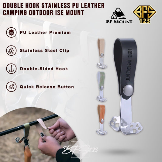 ISE MOUNT Gantungan Barang Camping Double Hook Kulit PU Model Clip Kancing Stainless Campervan Outdoor