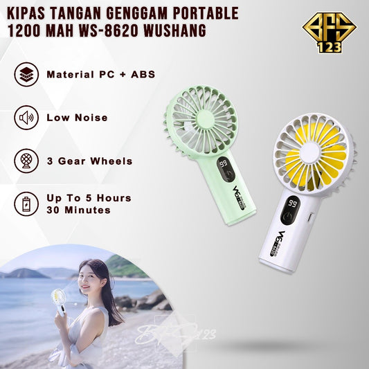 Kipas Tangan Portable 1200 mAh WS-8620 Wushang Mini Fan 3 High-speed USB Rechargeable Kipas Genggam Travel Outdoor