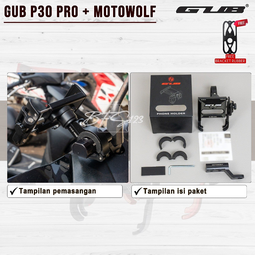 Paket GUB P30 / GUB P30 PRO Phone Holder + Bracket Spion MOTOWOLF ORIGINAL