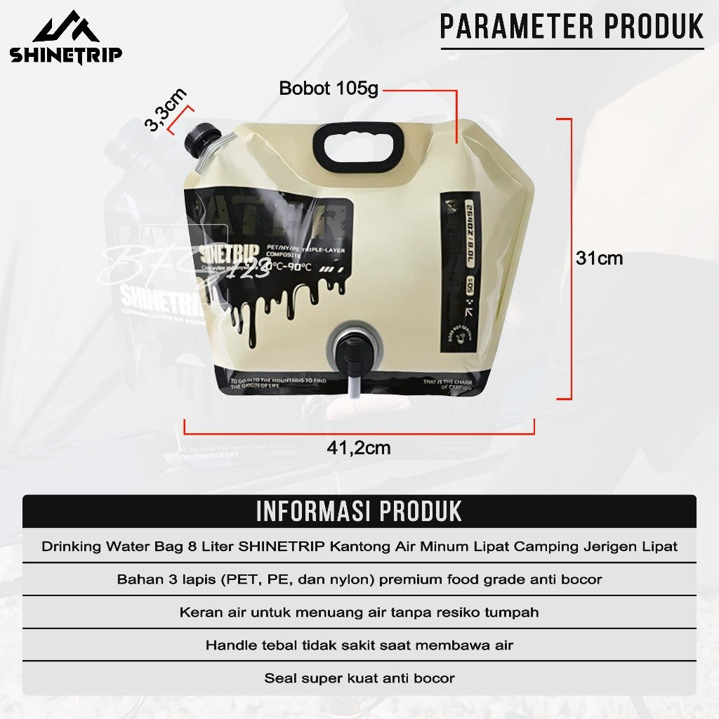 Drinking Water Bag 8 Liter SHINETRIP Kantong Air Minum Lipat Camping Water Jerigen Lipat Portable