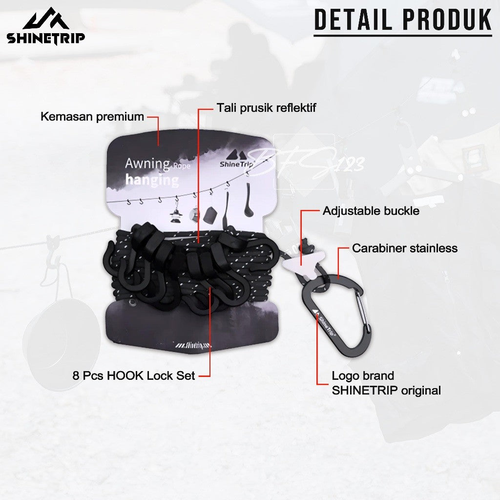 SHINETRIP Awning Hanging Rope Camping Tools 4.3M HOOK Carabiner Tali Gantung Peralatan Camping ST-Tarp A349 Outdoor