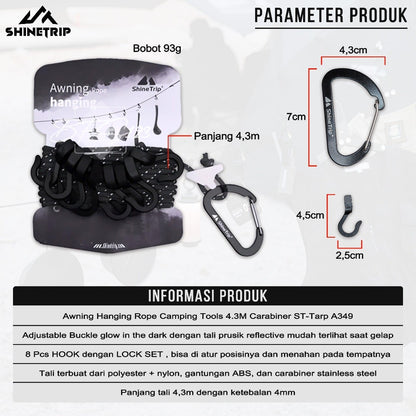 SHINETRIP Awning Hanging Rope Camping Tools 4.3M HOOK Carabiner Tali Gantung Peralatan Camping ST-Tarp A349 Outdoor