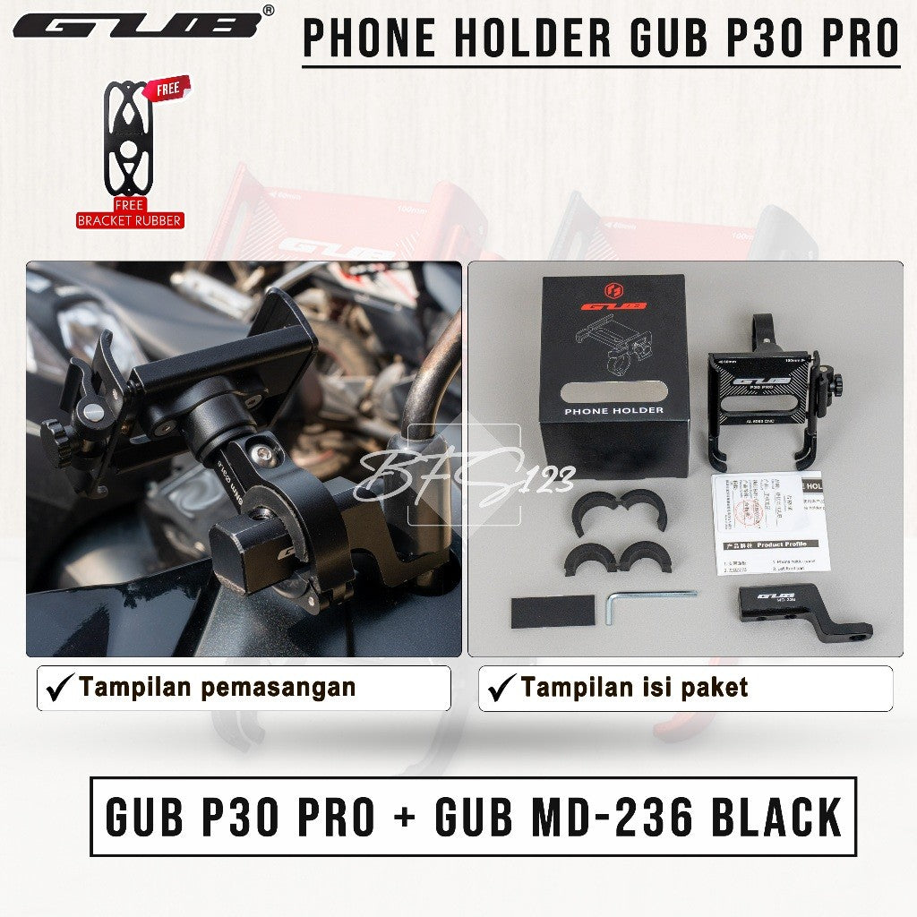 GUB P30 PRO NEW Quick Release Phone Holder HP Dudukan Ponsel Motor Sepeda Aluminium Aloy