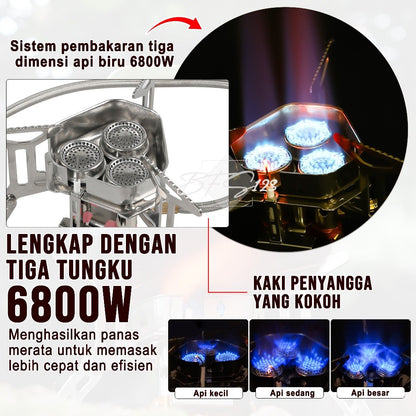BFS123 Kompor Ultralight 3 Tungku 6800W Camping Stove Portable Hiking Model Gas Tabung Hicook Canister