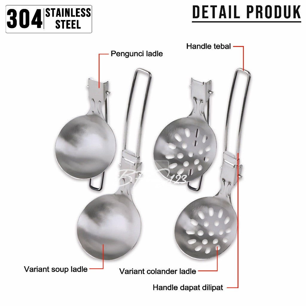 Soup Ladle Handle Lipat Centong Sayur Kuah Alat Masak Portable Stainless Steel Camping Outdoor Hiking