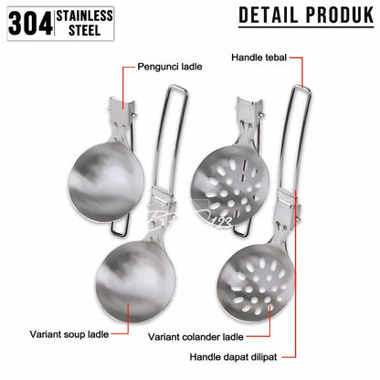 Soup Ladle Handle Lipat Centong Sayur Kuah Alat Masak Portable Stainless Steel Camping Outdoor Hiking