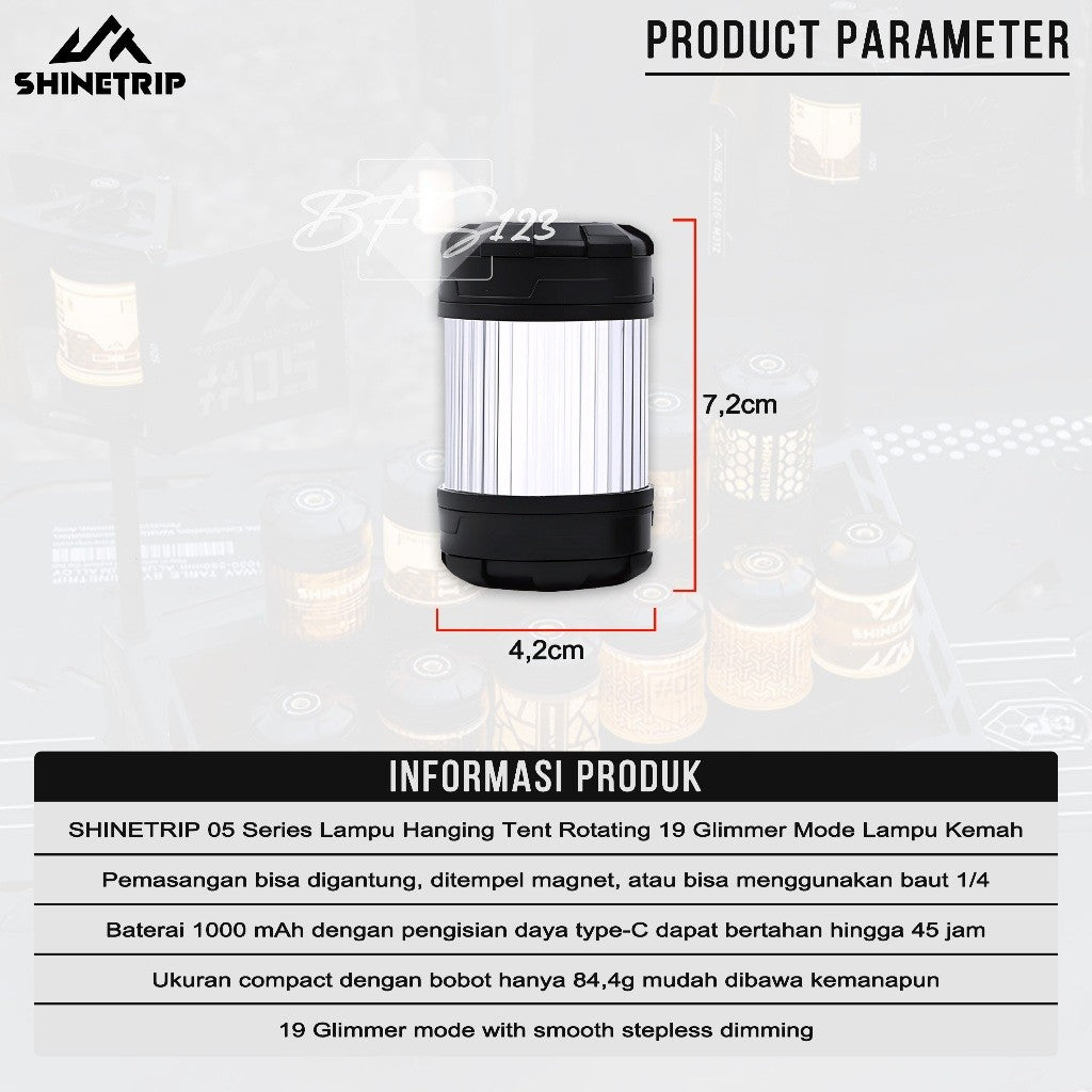 SHINETRIP 05 Series Lampu Hanging Tent Rotating 19 Glimmer Mode Lampu Kemah Gantung Type-C 1000 mAh Camping Outdoor