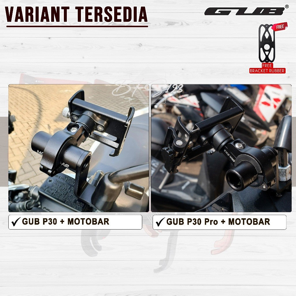 Paket GUB P30 / GUB P30 PRO Phone Holder + Bracket Spion MOTOBAR Original Alumunium Alloy Holder Hp Motor