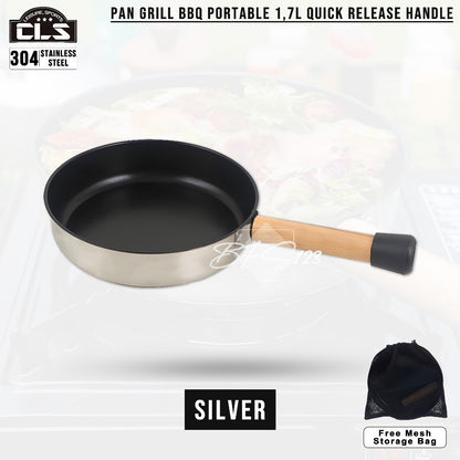 Pan Grill BBQ Portable 21 CM SUS304 Quick Release Handle Plus Storage Bag Anti Lengket