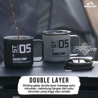SHINETRIP Mug Gelas Camping Tactical Cup Stainless Steel 350 ml 05 Series Gelas Oudoor Plus Tutup