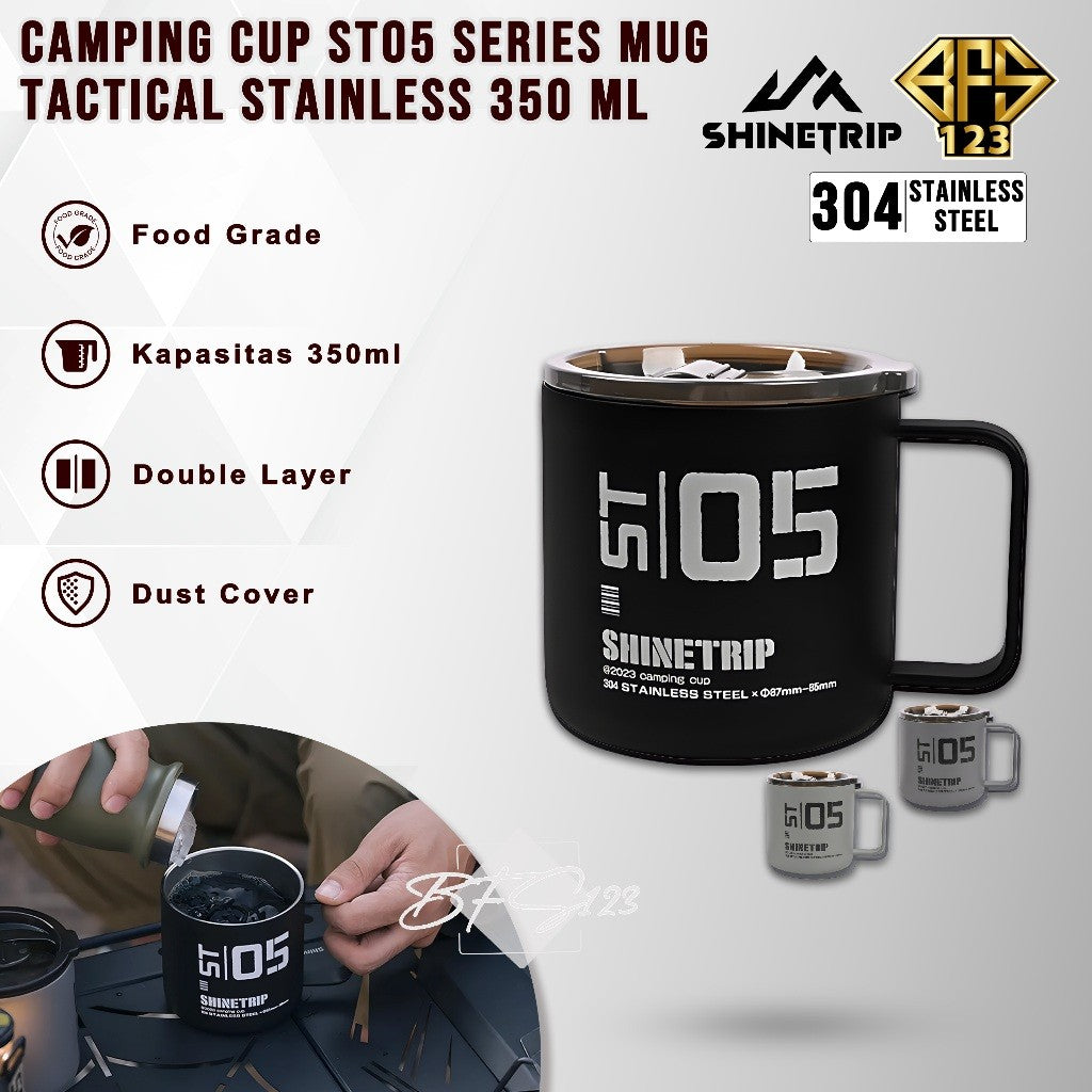 SHINETRIP Mug Gelas Camping Tactical Cup Stainless Steel 350 ml 05 Series Gelas Oudoor Plus Tutup