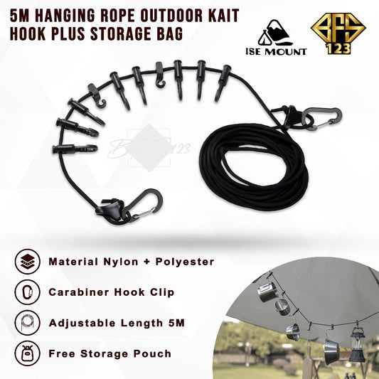 ISE MOUNT Carabiner Tali Gantungan Jemur Tenda Kait Hook Campervan 5 Meter Plus Storage BAG