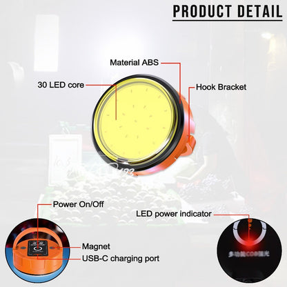 Lampu Tenda LED 36W Wushang USB Lampu Gantung Emergency Worklight COB Hook Carabiner Magnet Waterproof